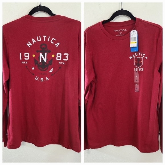 *NWT* NAUTICA Red Graphic Long-Sleeve Shirt, size Medium - Picture 1 of 6